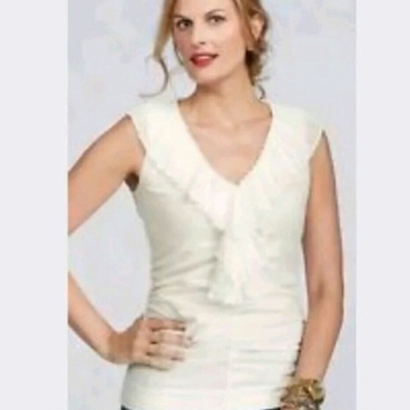 CAbi Viola Ruched Sleeveless Ruffle Trim Top S - Picture 1 of 6
